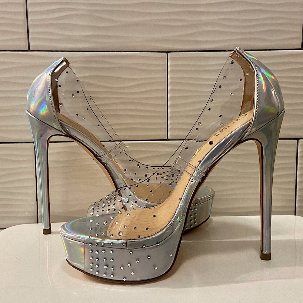 “Sincerely Yours” - Silver Peep-Toe Heels